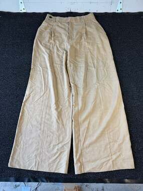 Zara Women's Tan High-Waisted Linen-Blend Wide Leg Pleated Trousers Size L